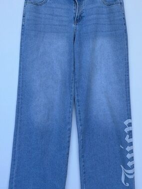 Juicy Couture Faded Blue Wide Leg Jeans with Side Graphic